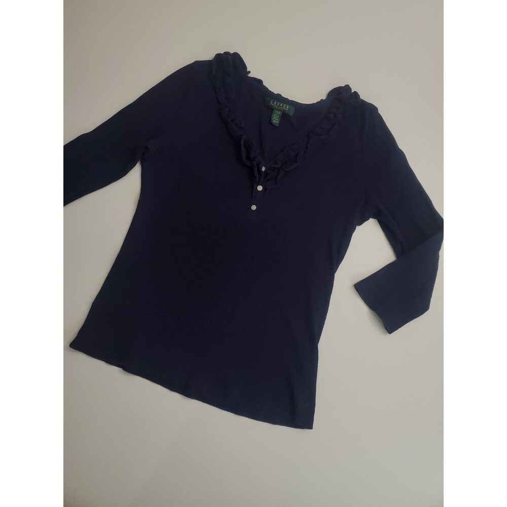 Lauren‎ Ralph Lauren Women's Long Sleeve 1/2 Button Up Casual Blouse, PS